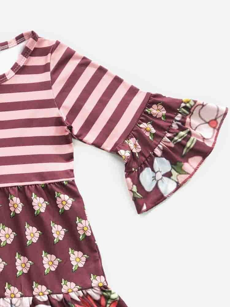 Garnet Blooms Multi-fabric Dress