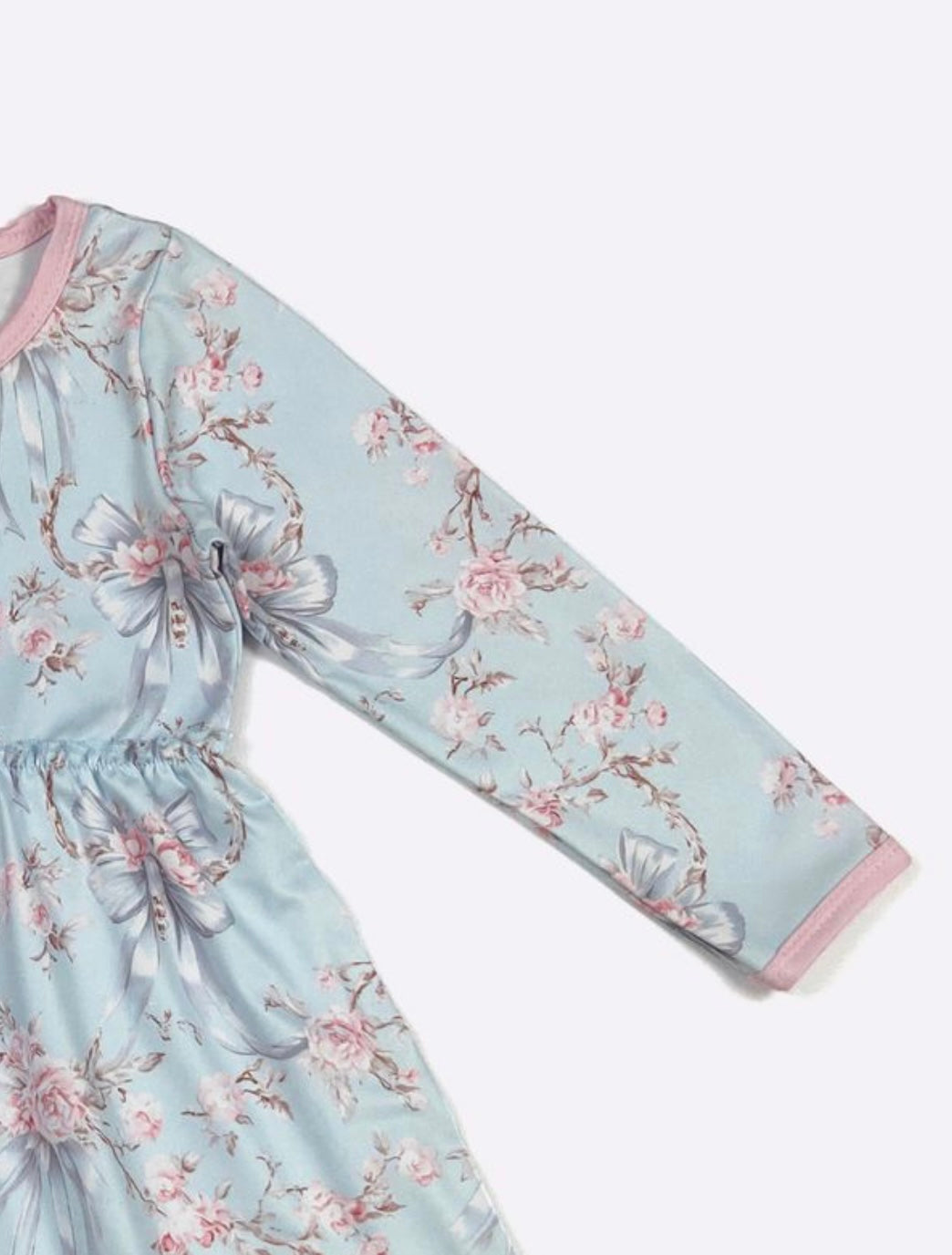 Blue Rose and Hint of Pink Long Sleeve Dress