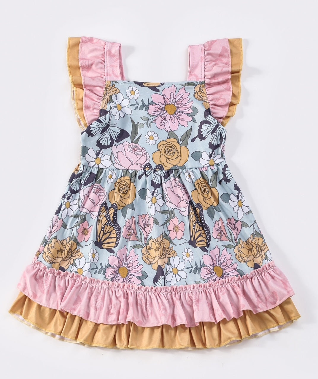 Aqua Butterfly Garden Flutter Sleeve Dress