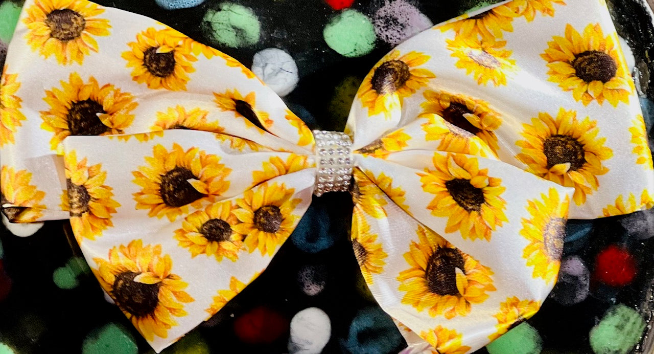 8" Sunflower and Rhinestone Bow