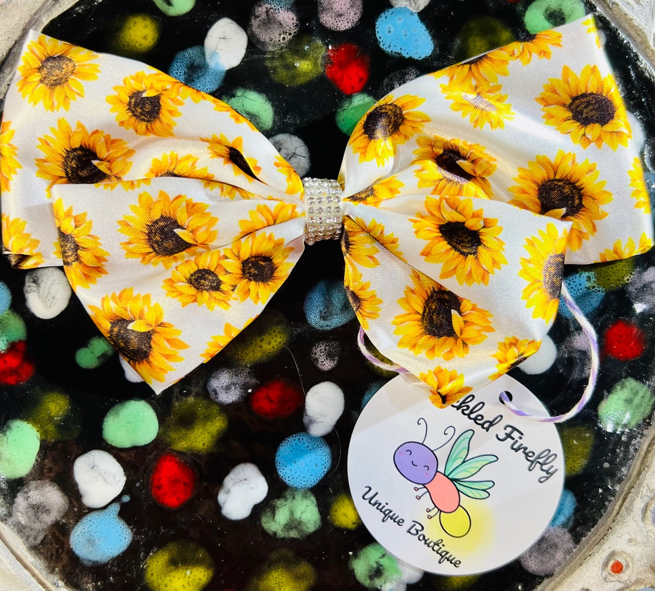 8" Sunflower and Rhinestone Bow