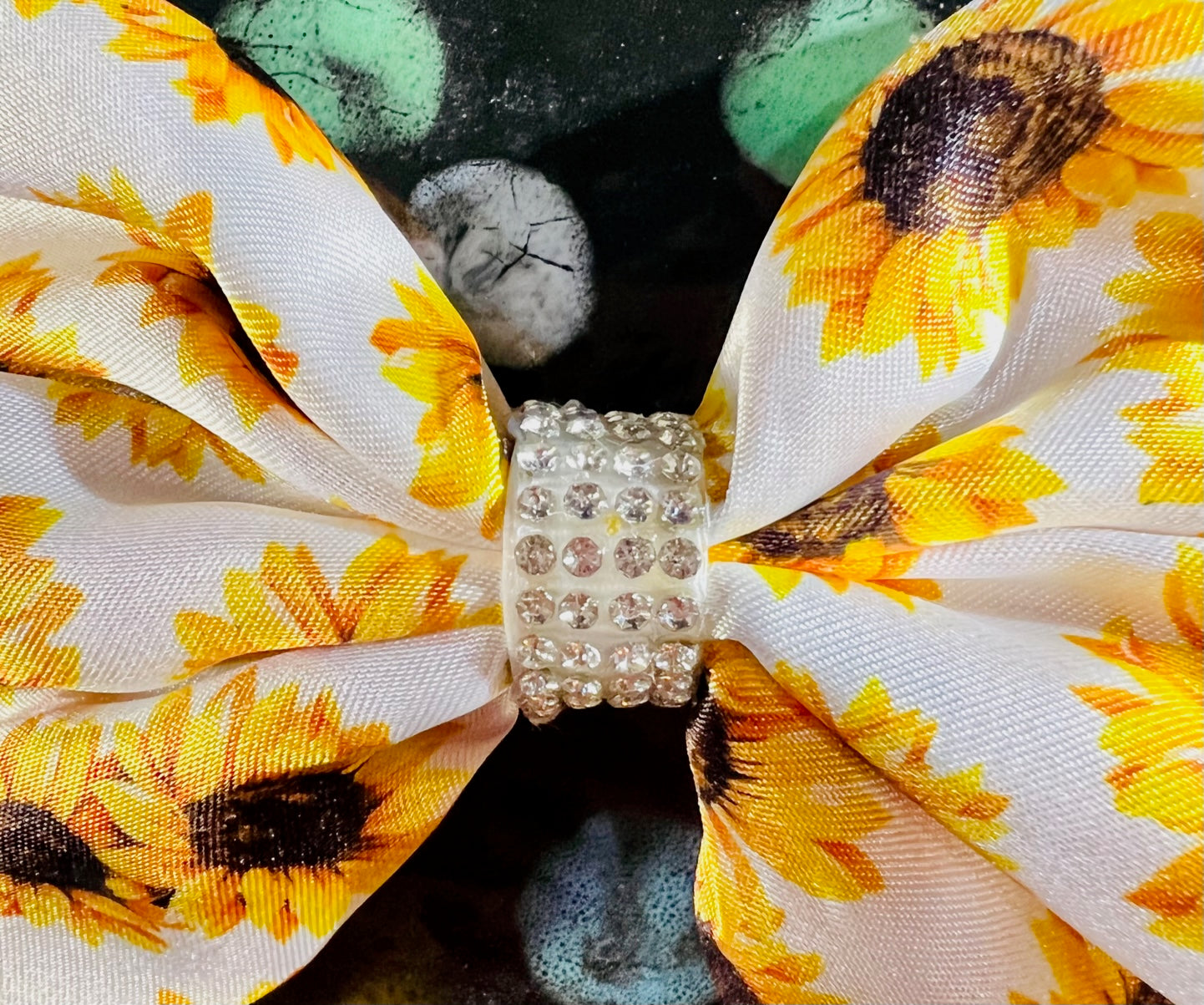 8" Sunflower and Rhinestone Bow