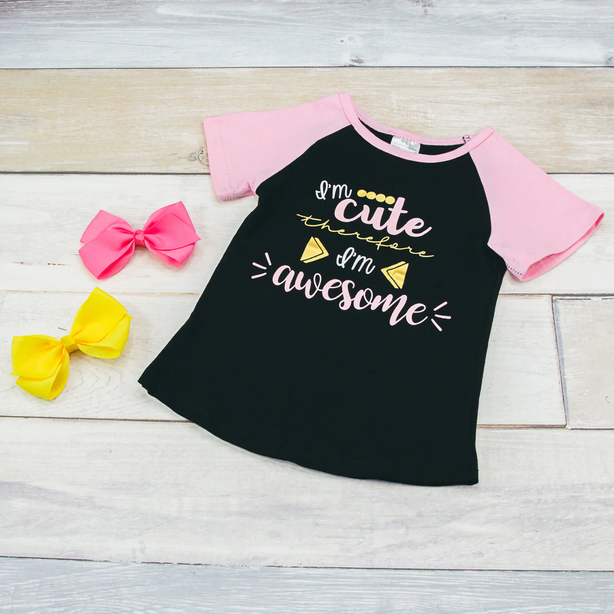 Every child deserves to have a statement piece this "I'm Cute Therefore I'm Awesome" shirt is a must addition to everyone's wardrobe! Pair it with shorts, pants/leggings or would be super cute with a pink tutu. :-)