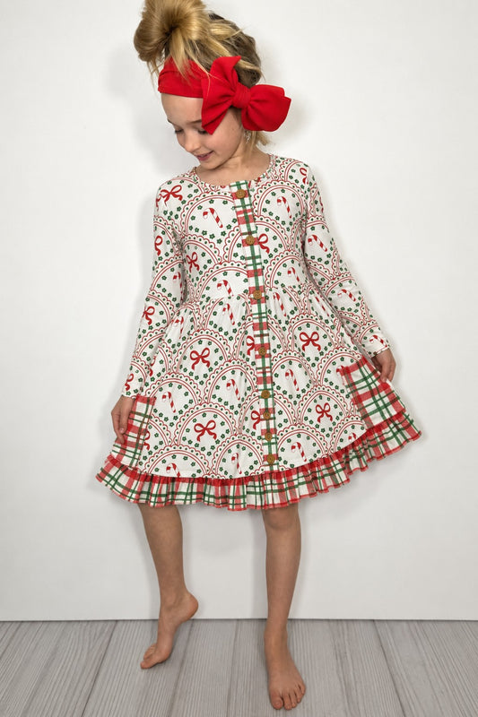 Scallop Candy and Bows Girl's long sleeve dress