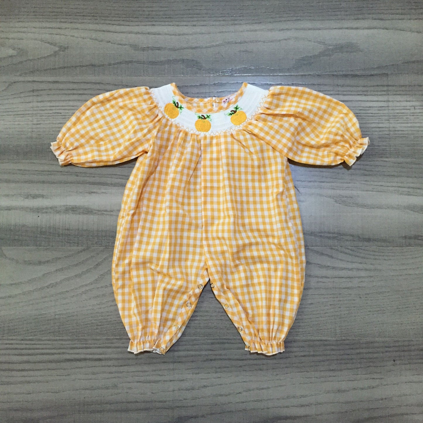 Pumpkin Smocked Baby Girl Romper