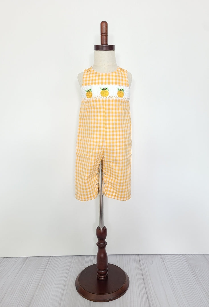 Pumpkin Smocked Boys Jon Jon Romper