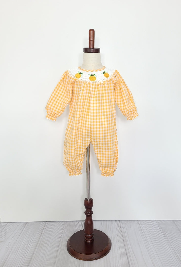 Pumpkin Smocked Baby Girl Romper