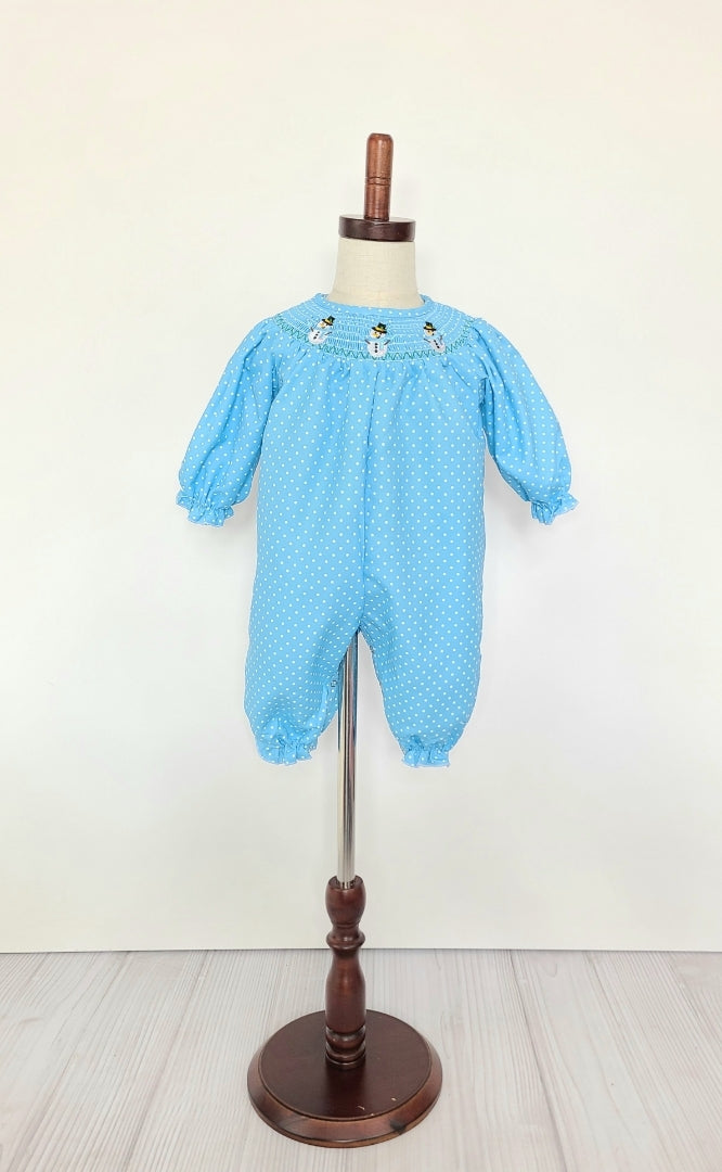 Snowman Smocked Infant Girl's Romper