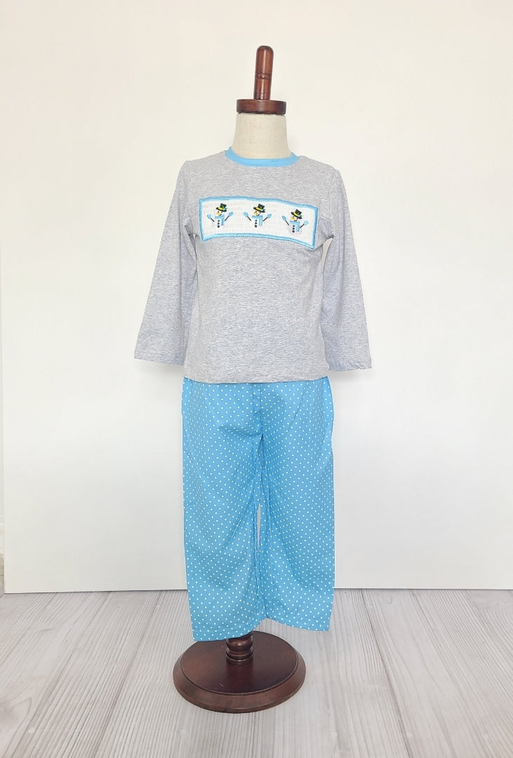 Snowman Smocked Boy's 2 Piece Pant Set