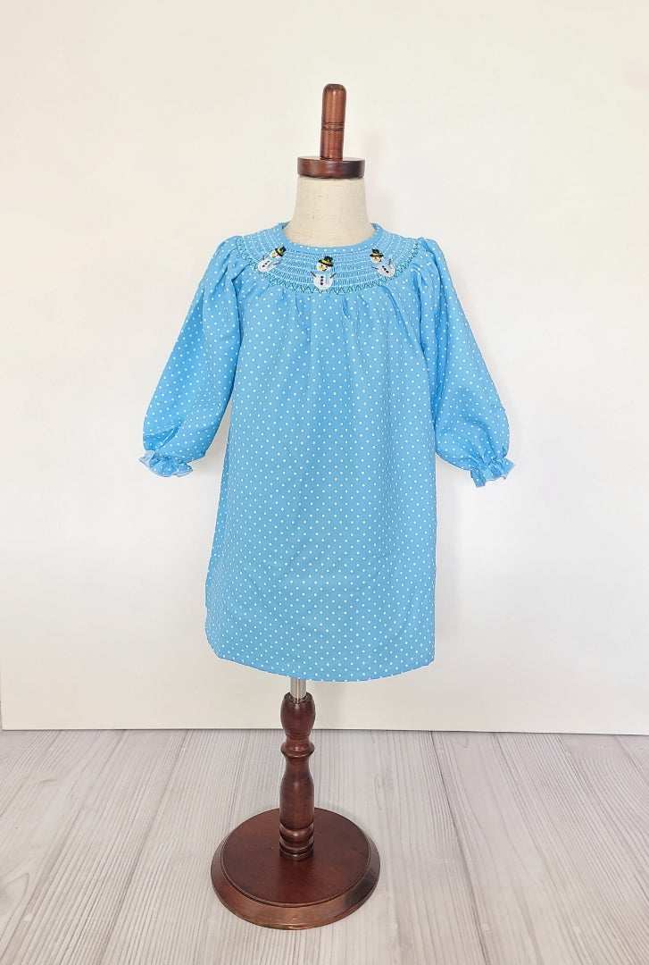 Snowman Smocked Polka Dot Dress