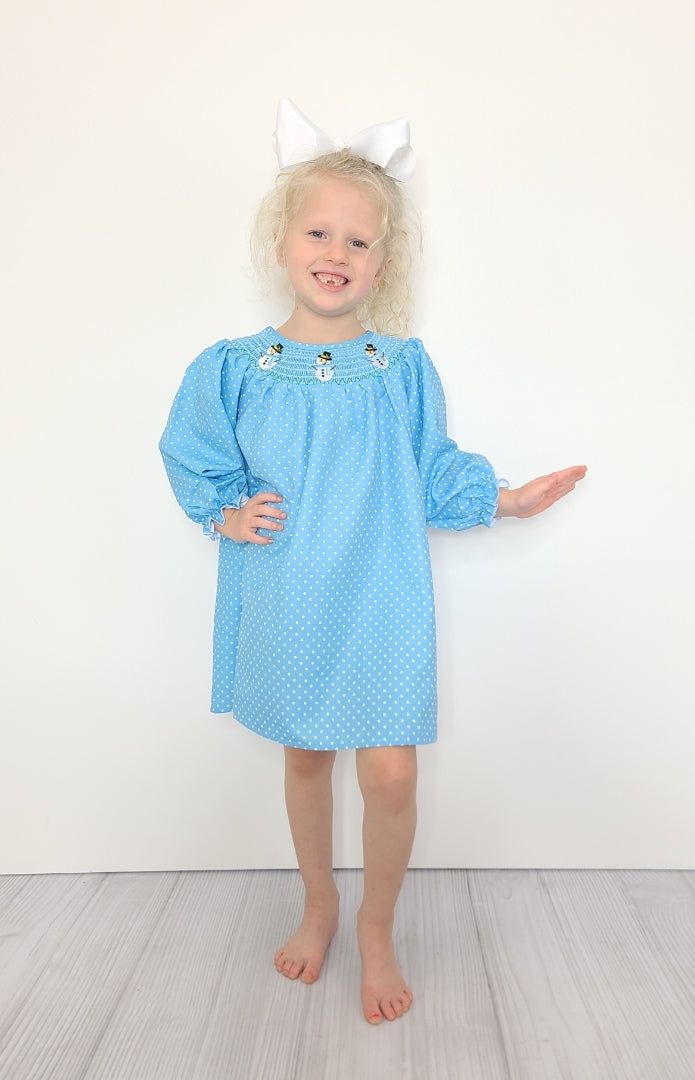 Snowman Smocked Polka Dot Dress