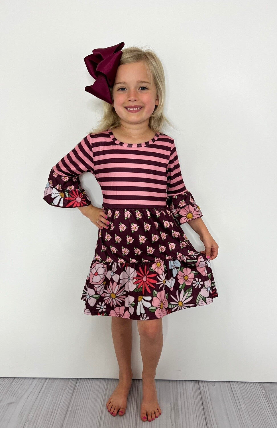 Garnet Blooms Multi-fabric Dress