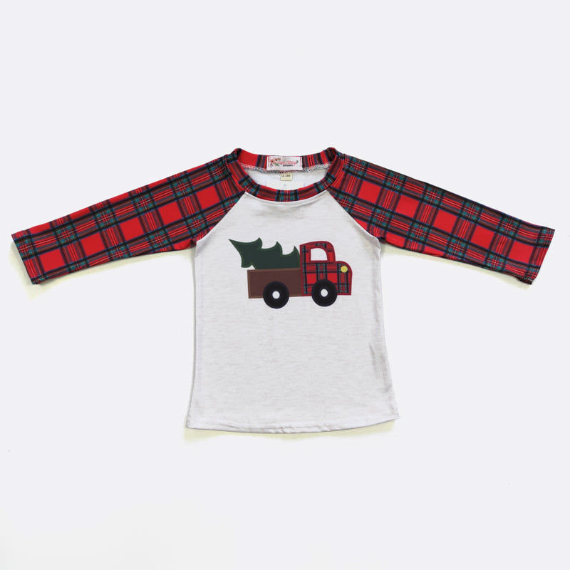 Cozy up this holiday season in this adorable raglan shirt that captures the holiday spirit! This raglan shirt features festive plaid on the sleeve and neck and an incredibly cute pickup truck hauling a Christmas tree! Perfect for slipping into holiday cheer! 🎄