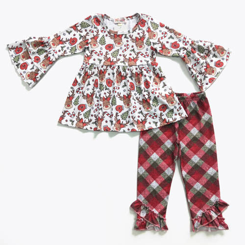 Reindeer Plaid 2-Pc Girl's Pants Set