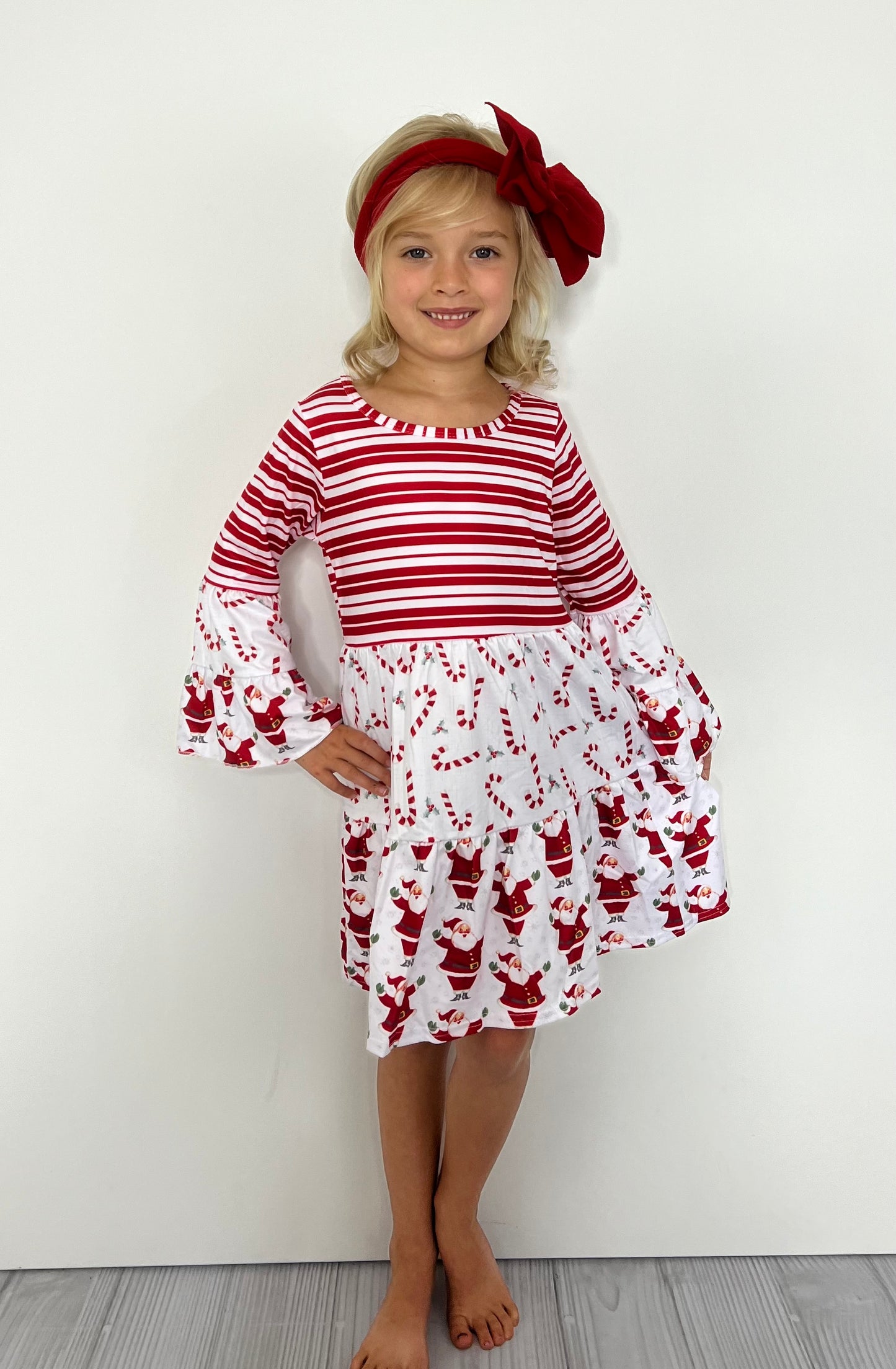 Candy Cane-Santa Triple Ruffle Dress