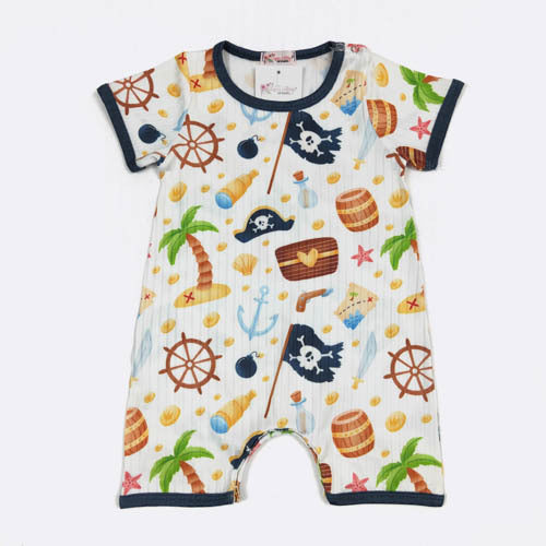 Looking for the perfect romper for your little tyke? Check out our boy's short rompers! Made with a buttery soft material, these rompers feature short sleeves, short pants a rounded neck, and multiple playful designs like pirates, fiesta, farm animals, and more! The cuteness factor is through the roof (and the comfort factor is too)! So why wait? Get yours today!