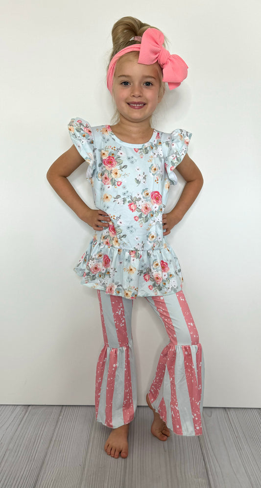 Aqua Blooms 2-pc Bell pant set