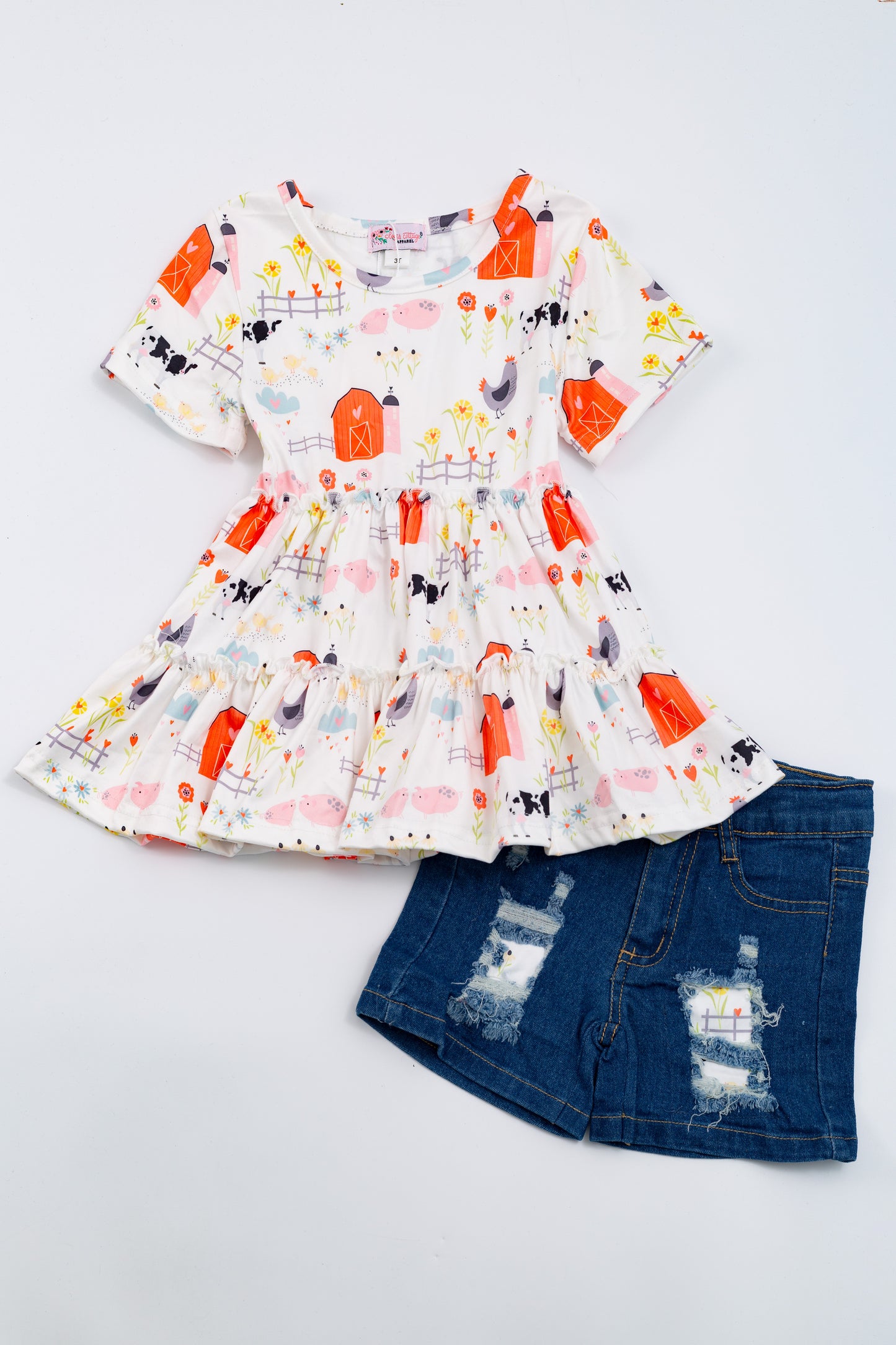 Fun at the Farm Girl's Boutique Denim Short Set