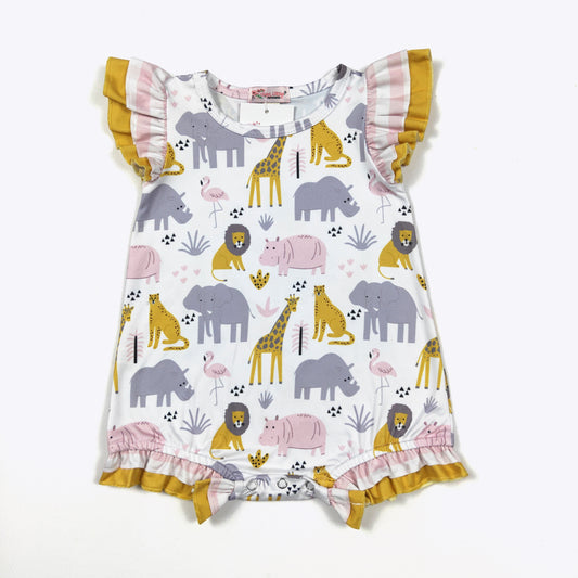 Get ready to go wild over our Zoo for You Girl's Infant Romper! Featuring a super cute animal pattern fabric, ruffled flutter sleeves, and snap crotch, this romper is as adorable as it is functional. Perfect for playtime and beyond, it's a must-have for any stylish baby. Don't miss out (or should we say, "zoo"t out?) on this playful piece!