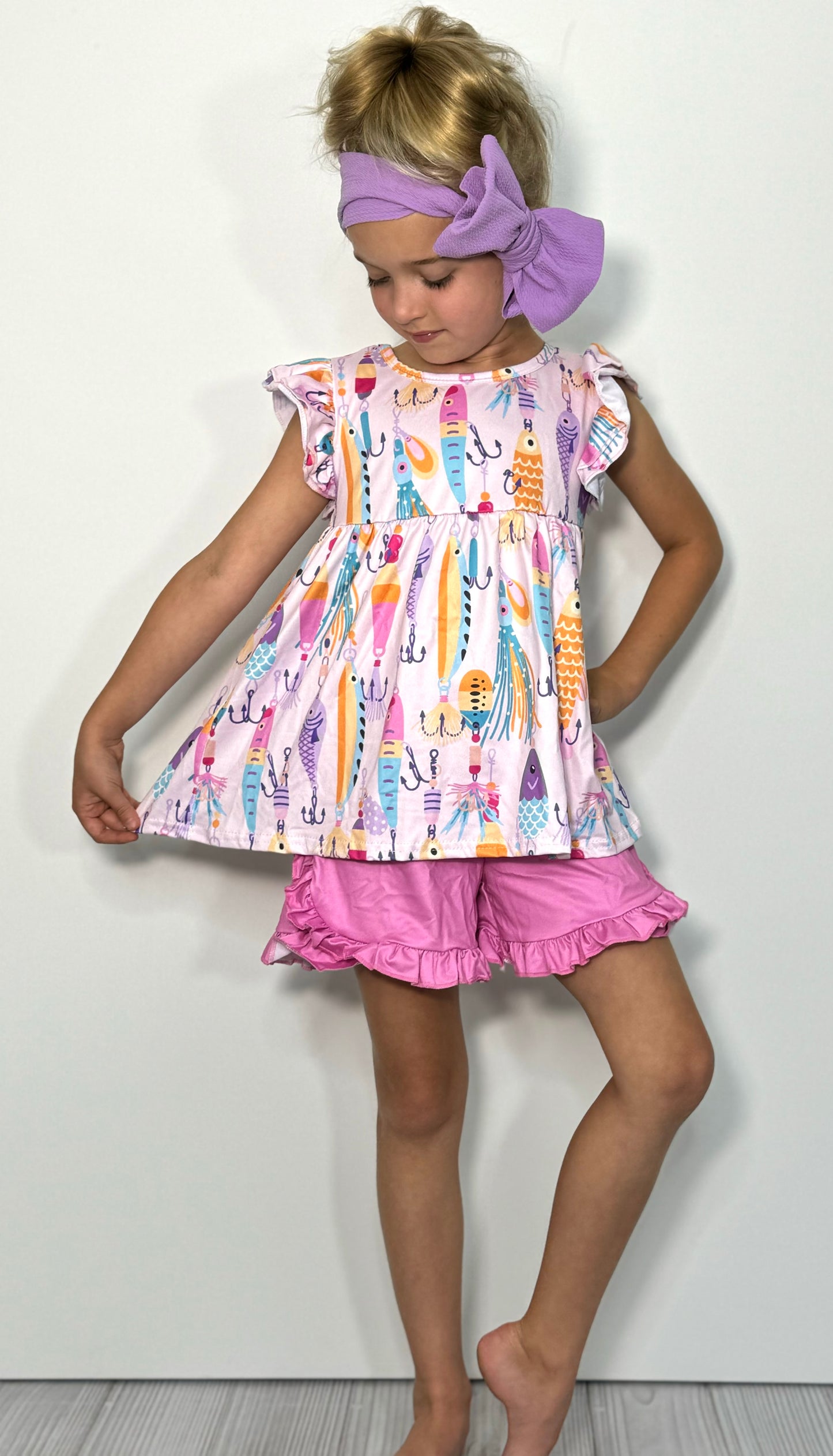 "Let's go fishing" Girls 2-piece short set
