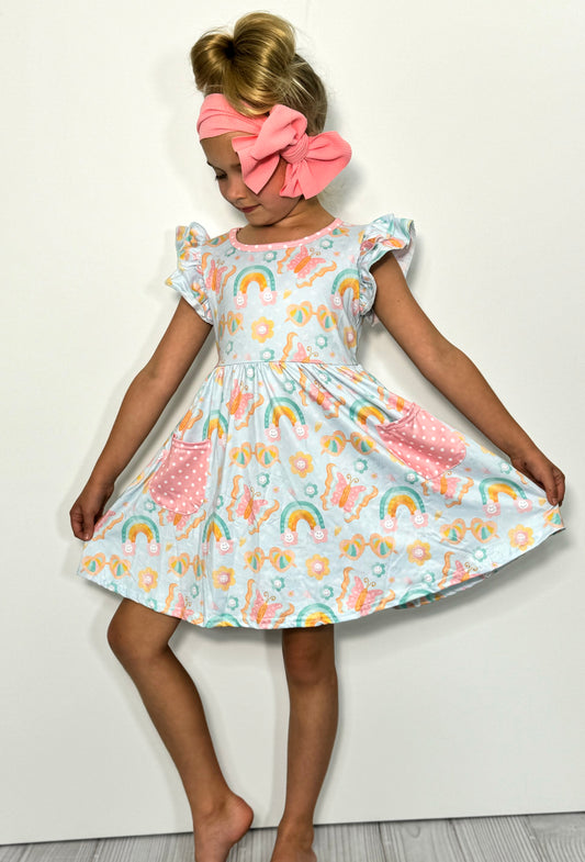 Summer Sky A-line Flutter sleeve dress