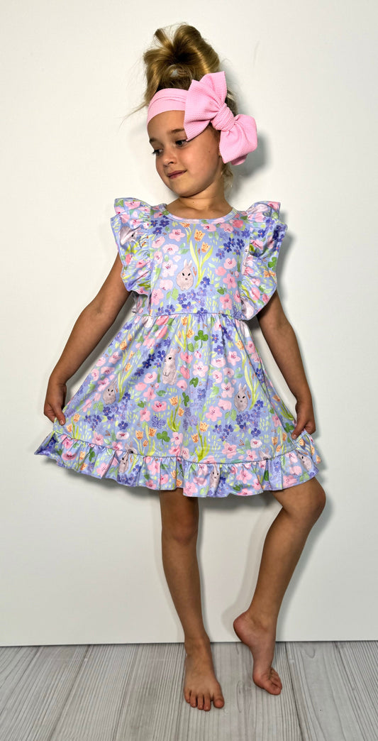 Periwinkle Bunny Flutter Sleeve Dress