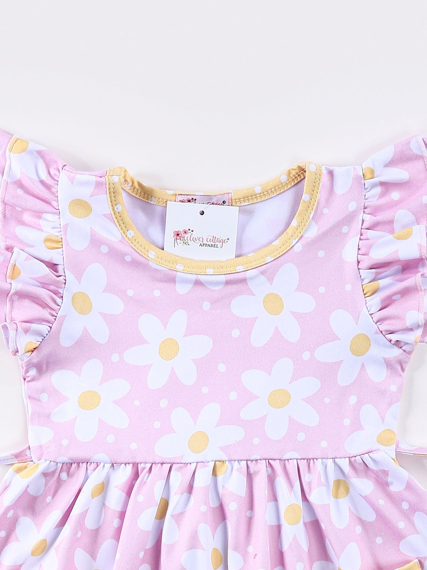 Pink Daisy flutter sleeve A-line dress