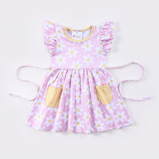 Pink Daisy flutter sleeve A-line dress
