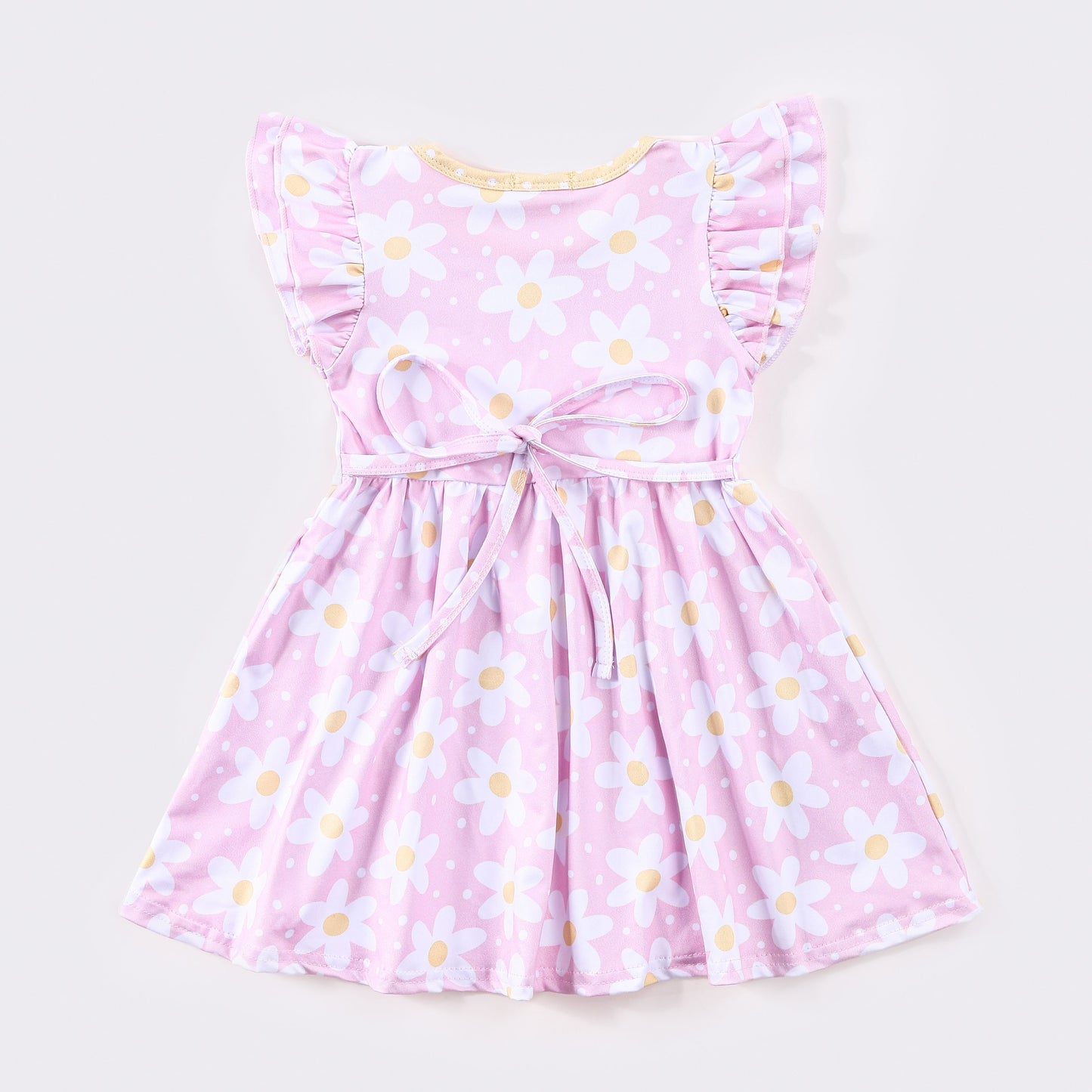 Pink Daisy flutter sleeve A-line dress
