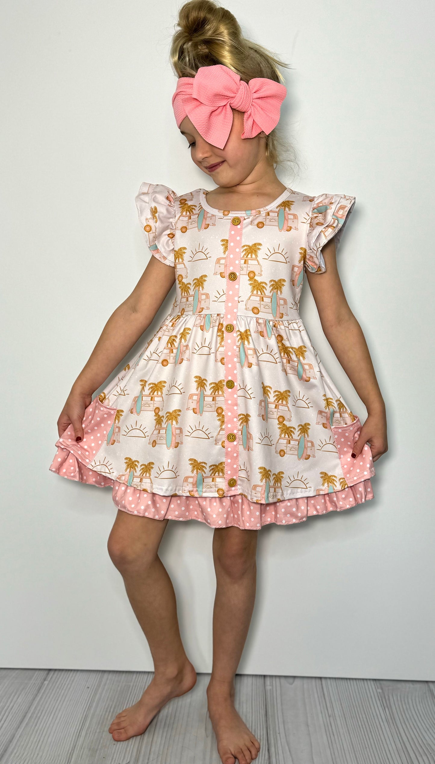 "Surf's Up" flutter sleeve pocket dress