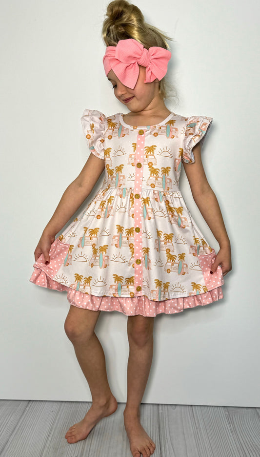 "Surf's Up" flutter sleeve pocket dress