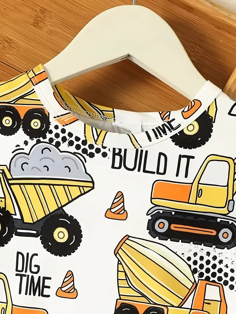 Let your little one be the king (or queen!) of the construction site with this unique Construction Overload Short Sleeve T-Shirt. Featuring a fun print of colorful construction vehicles on a white background, it's the perfect way to show your kid's love for building and crafting! They'll be ready to get the job done in style.