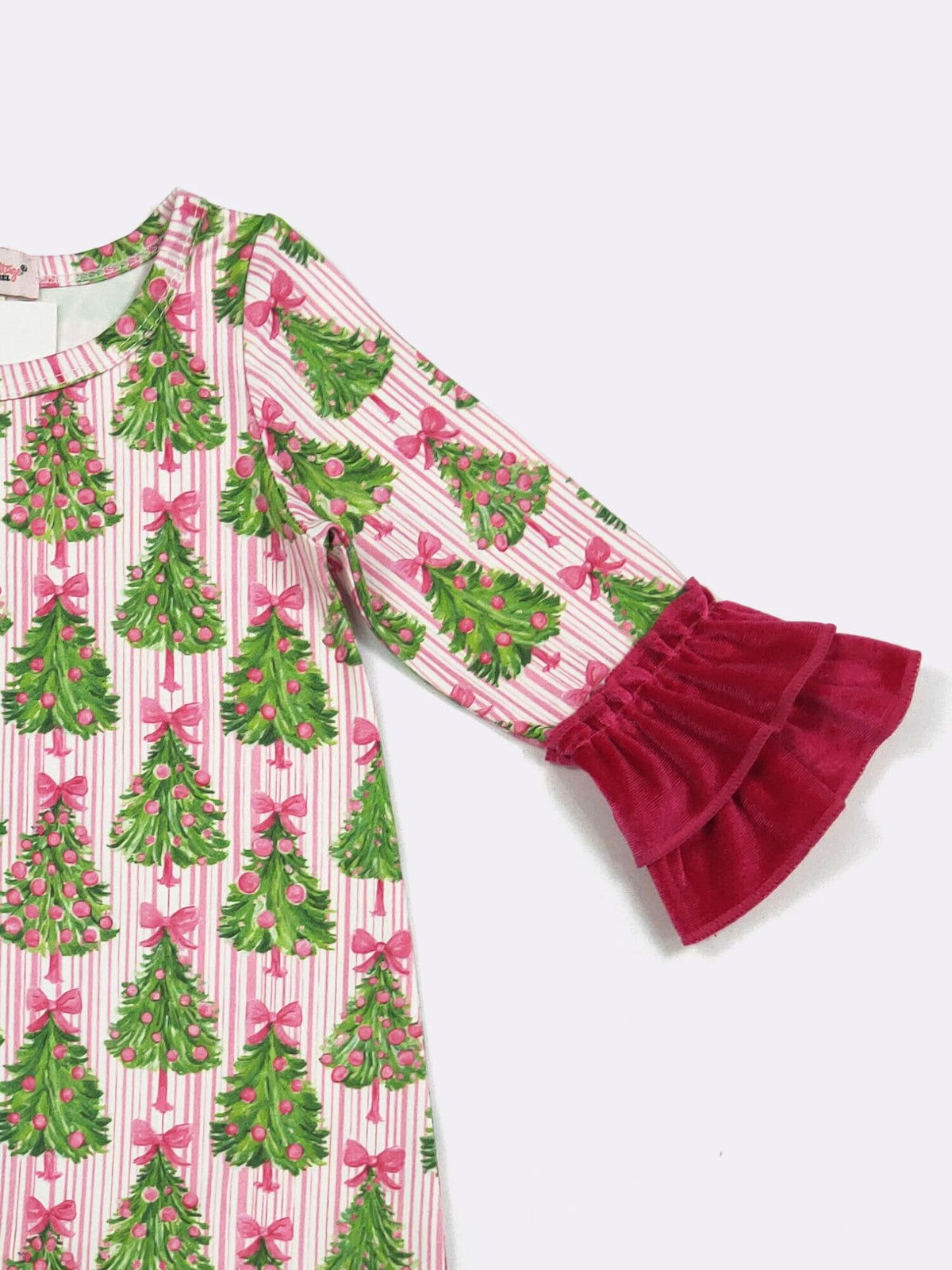 Evergreen Stripes Double ruffle velvet romper