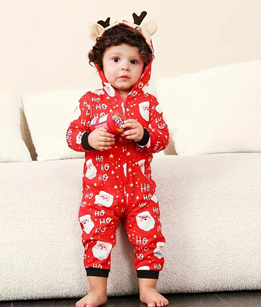 Looking for the perfect holiday outfit? Look no further! Our Ho-Ho-Ho Reindeer Hood Romper is absolutely adorable, with a Santa and Ho-Ho-Ho print, plus a reindeer hood. Made from super soft and comfy fabric, it'll have your little one singing "cheers to Christmas!" in no time.