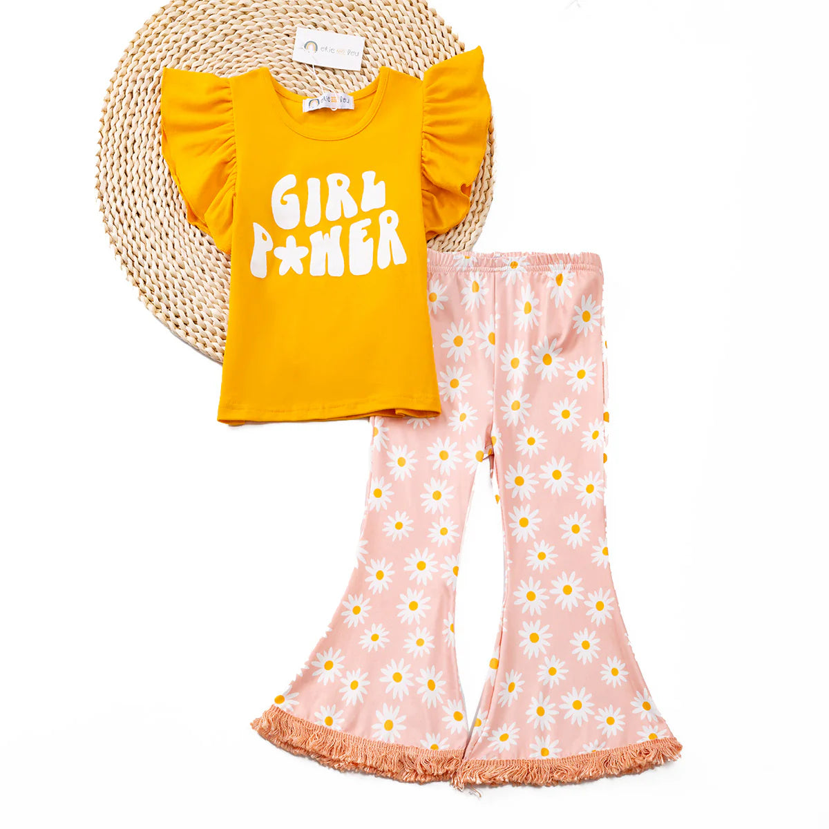 Girl Power Flutter sleeve bell pant set