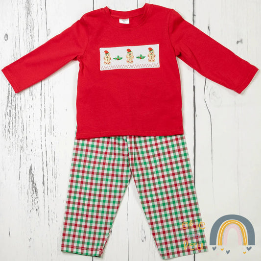 Look festive during the holidays in this super-cute 2-piece Holiday Gingham Pants Set! This set comes with a long-sleeved top boasting an adorable holiday embroidered design and gingham pants in red, green and white. Ready, set, jingle! Check out the matching sibling sets!