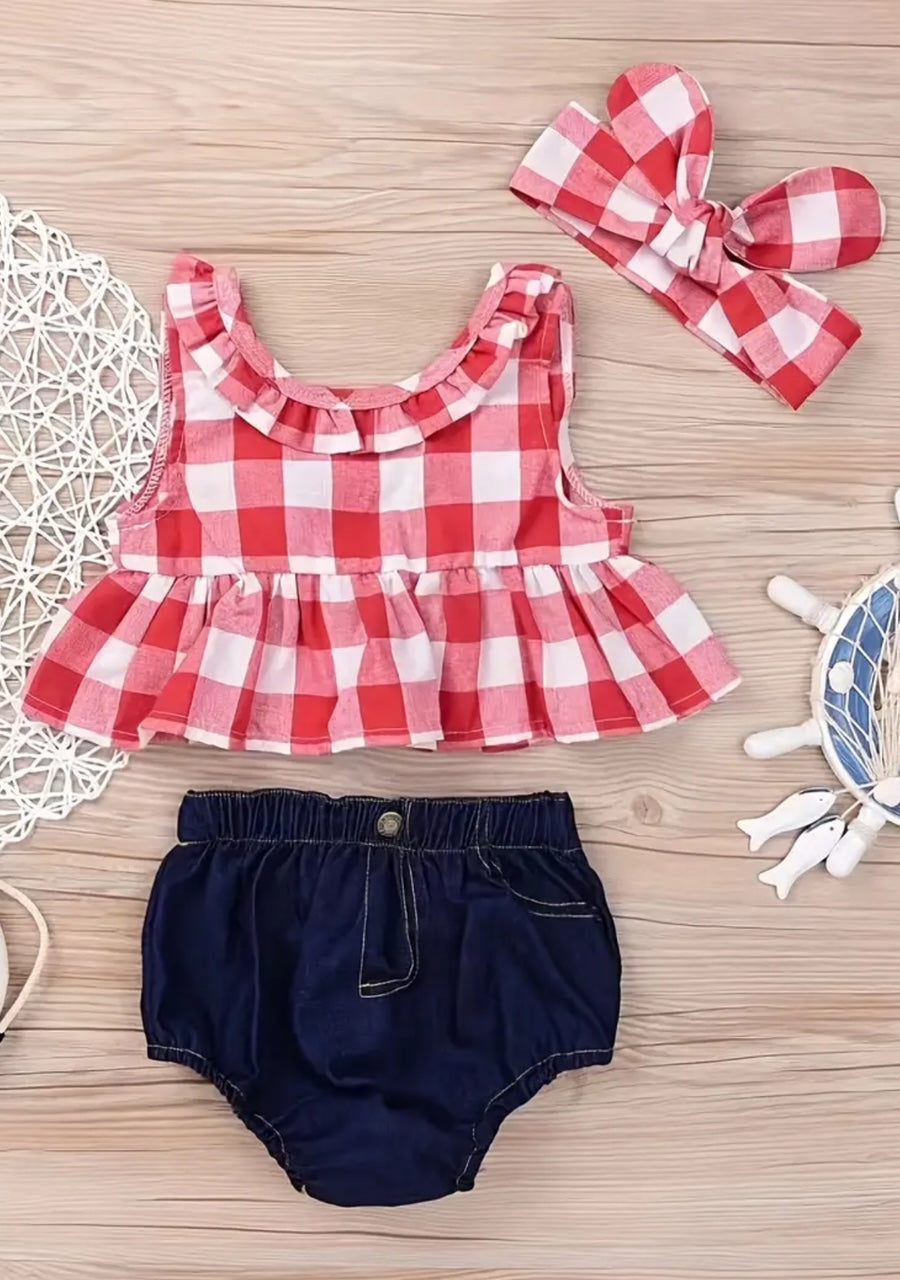 "Sunday Funday" 3 Pc Plaid and Denim Bummie Set