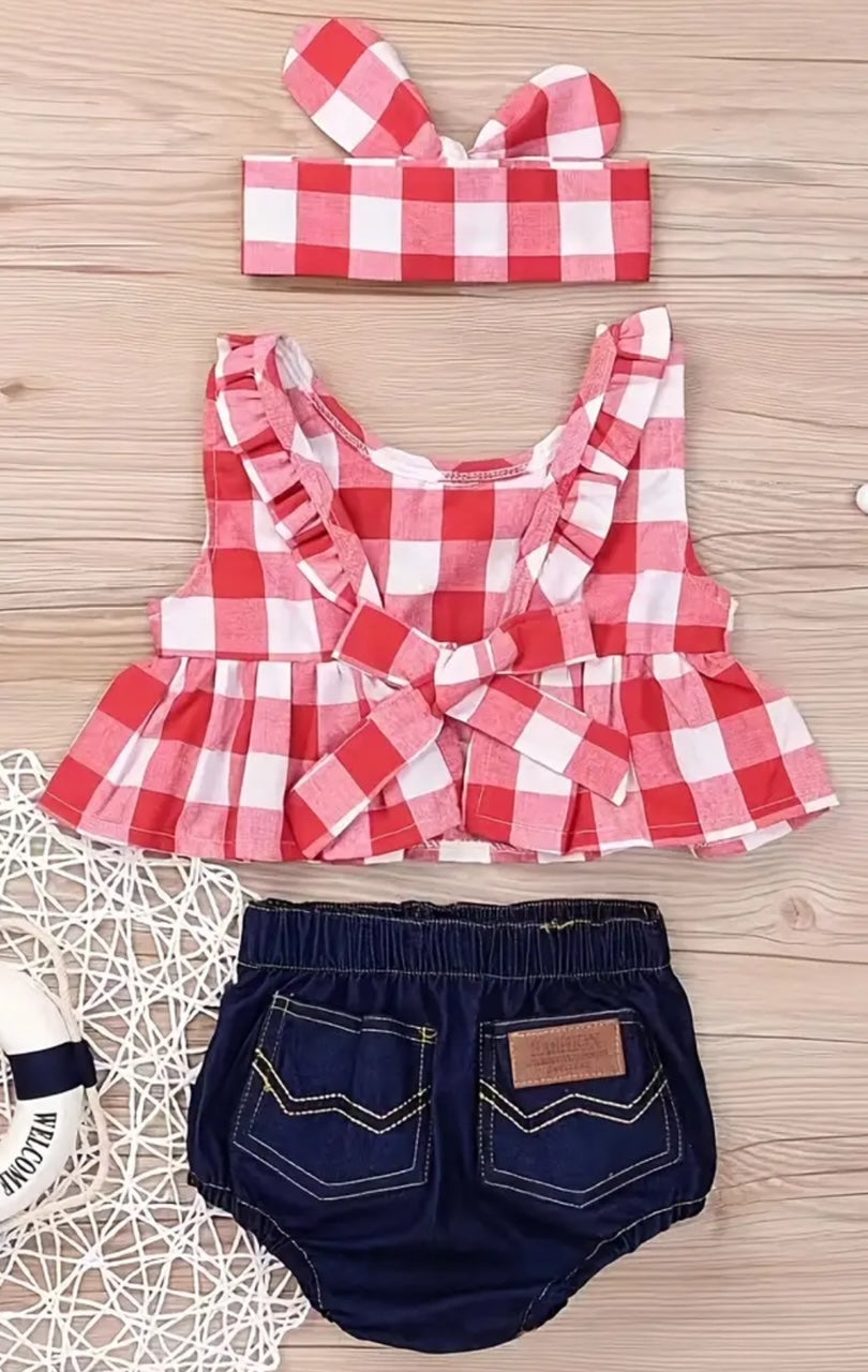 "Sunday Funday" 3 Pc Plaid and Denim Bummie Set