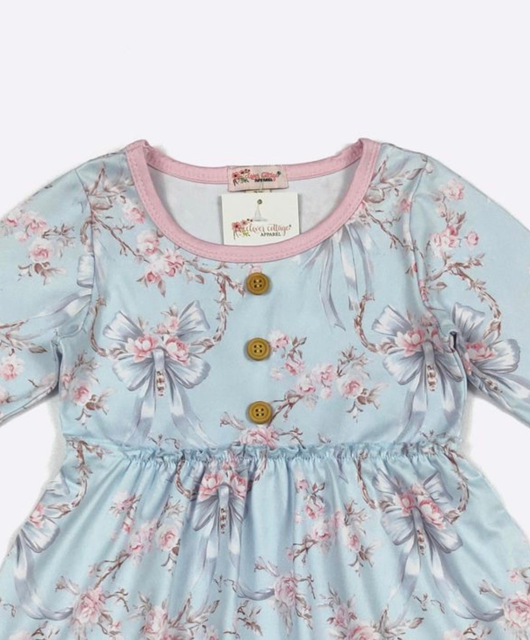 Blue Rose and Hint of Pink Long Sleeve Dress