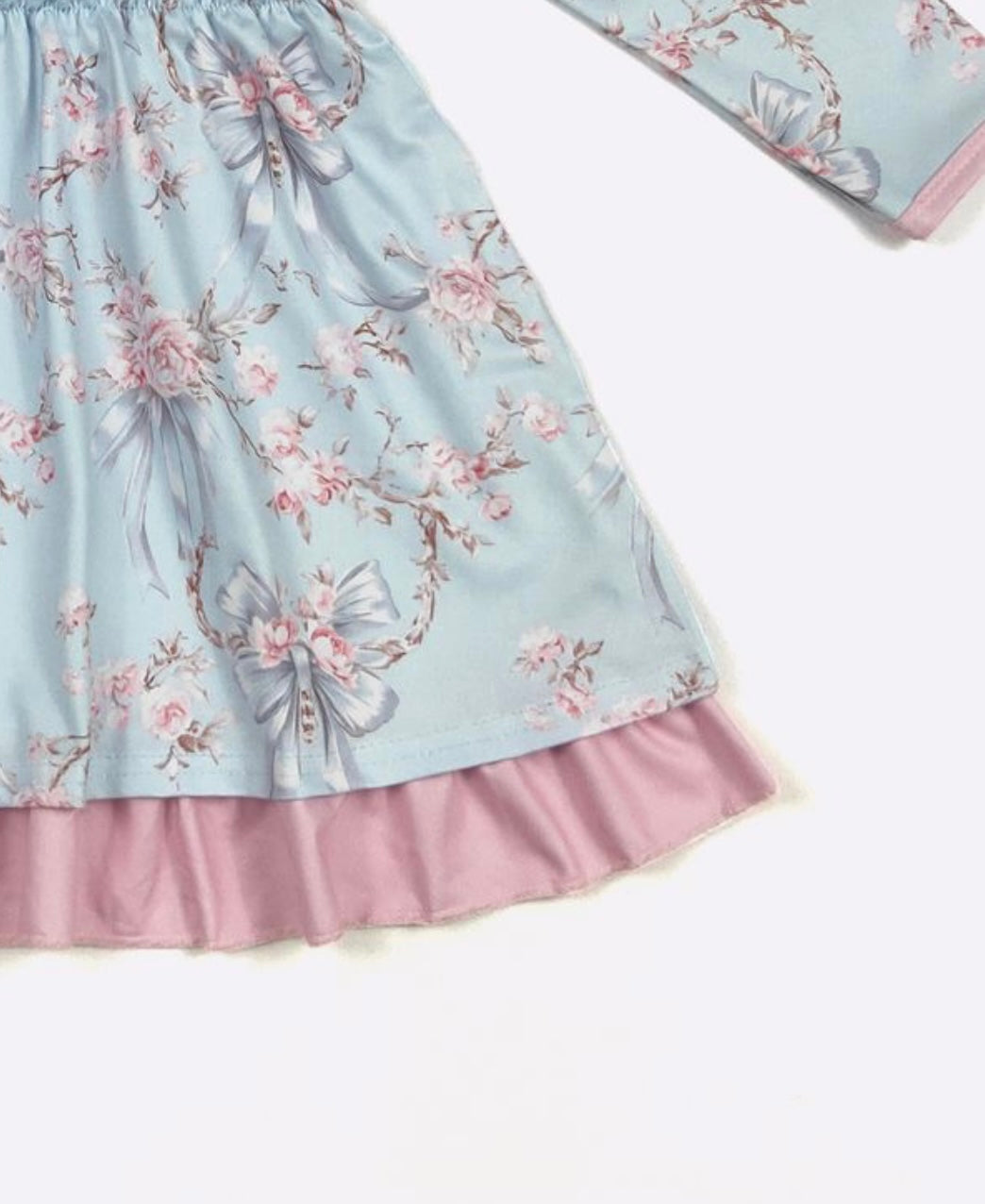 Blue Rose and Hint of Pink Long Sleeve Dress