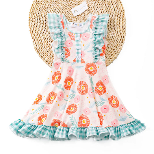 Jeannie-flutter sleeve A-line floral dress