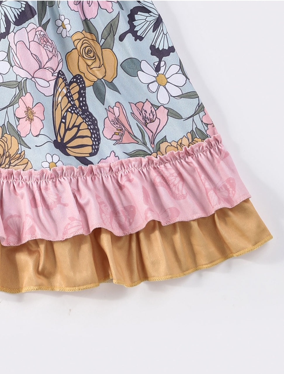 Aqua Butterfly Garden Flutter Sleeve Dress