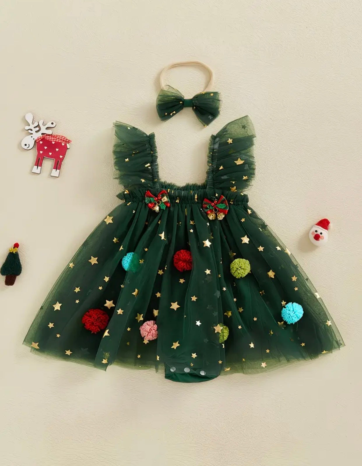 Jingle Bell Tulle flutter sleeve dress/romper