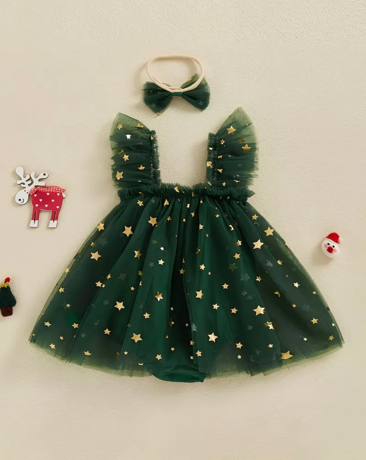 Jingle Bell Tulle flutter sleeve dress/romper