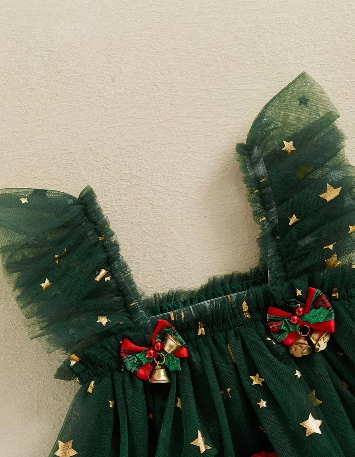 Jingle Bell Tulle flutter sleeve dress/romper