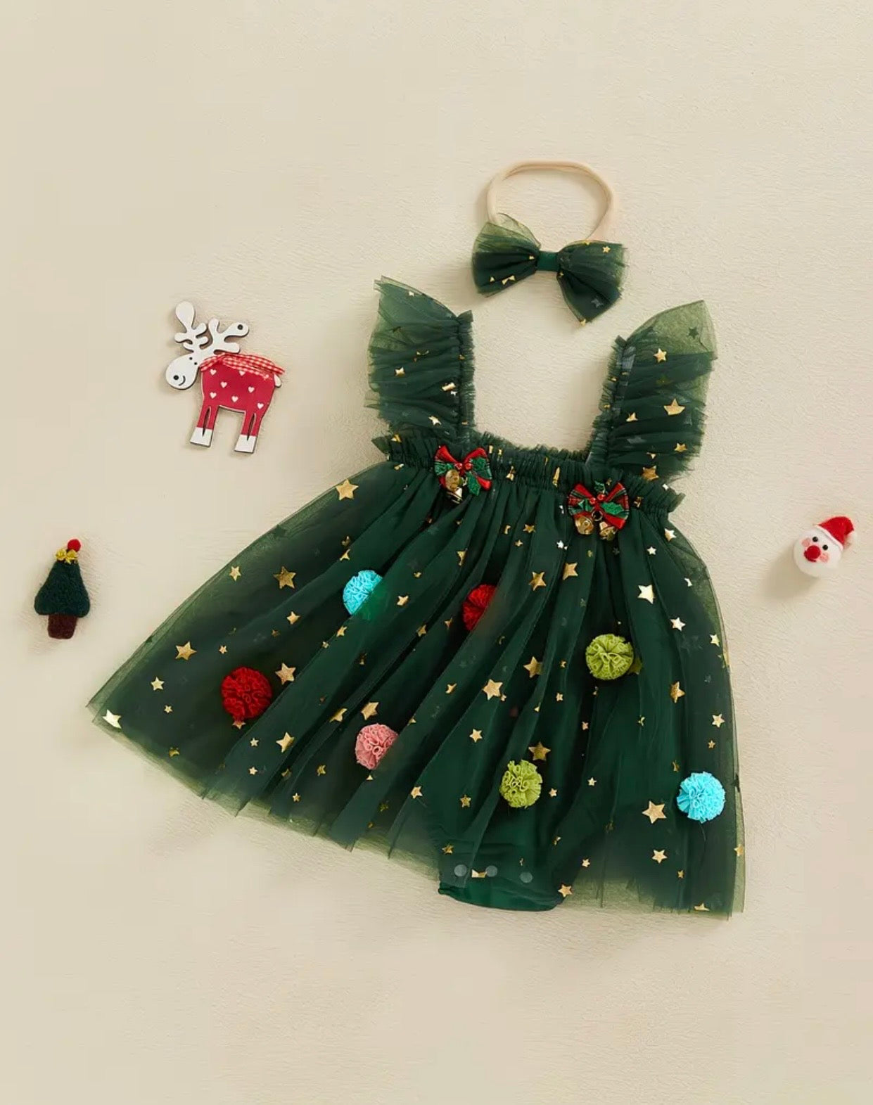 Jingle Bell Tulle flutter sleeve dress/romper
