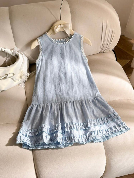 Lovely in Light Blue sleeveless cotton dress