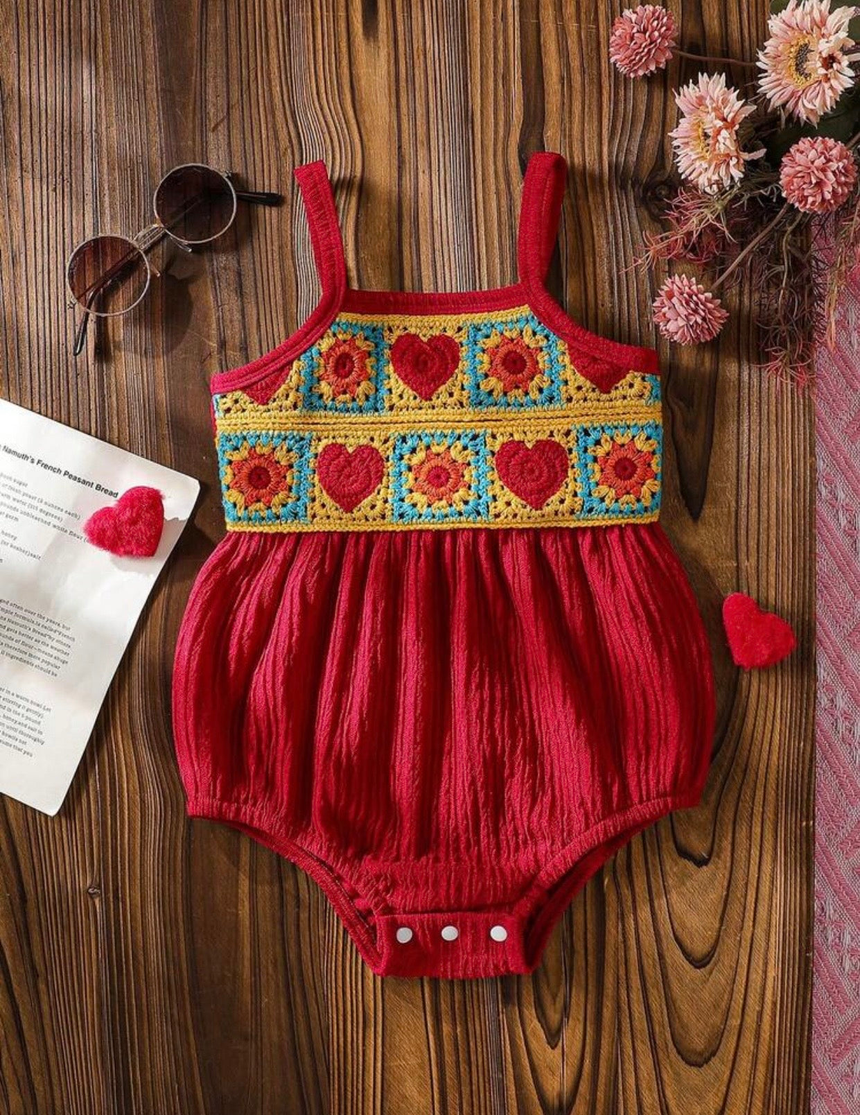 Love in the air color block embroidered bubble romper