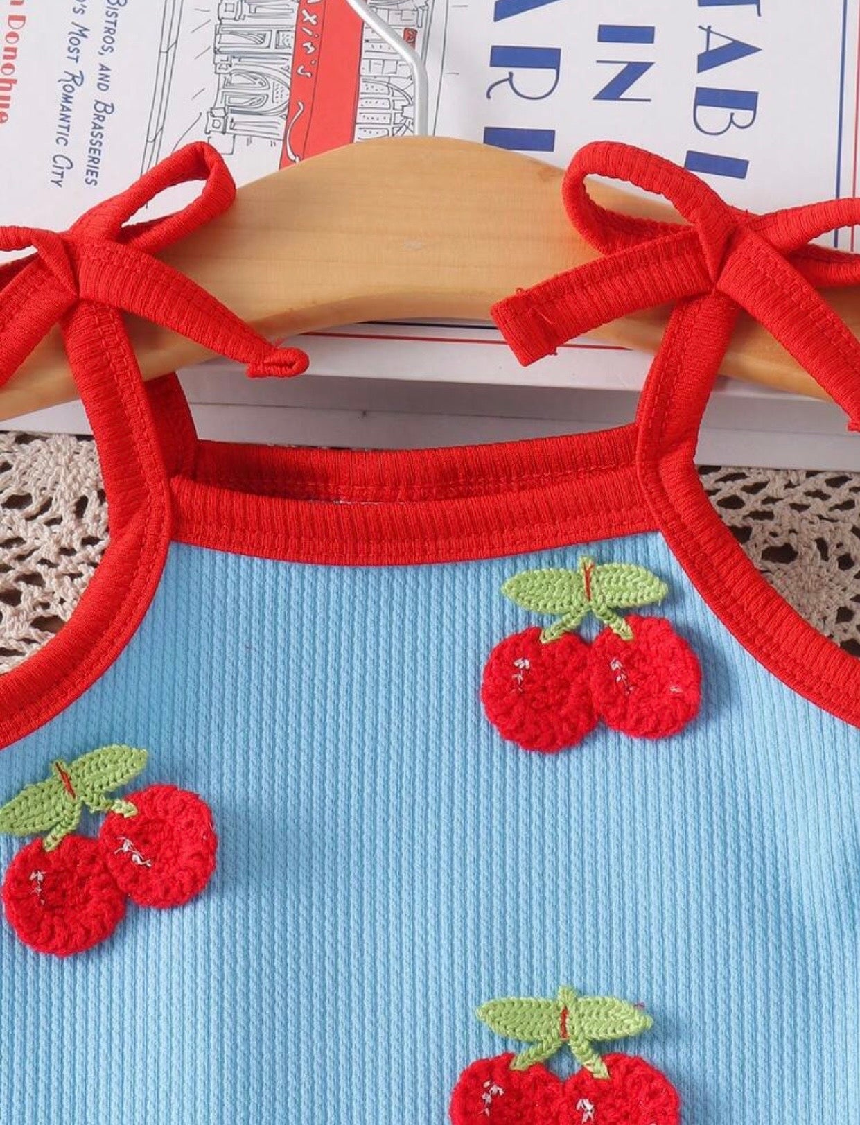 Blue Cherry Tie Shortie romper