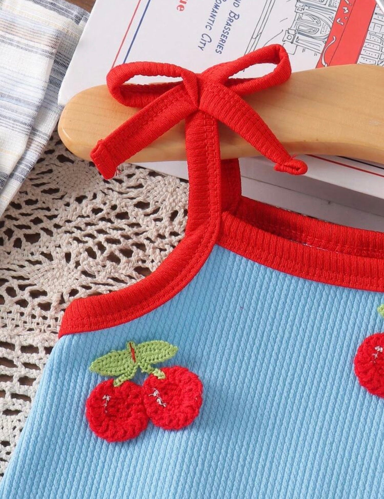 Blue Cherry Tie Shortie romper